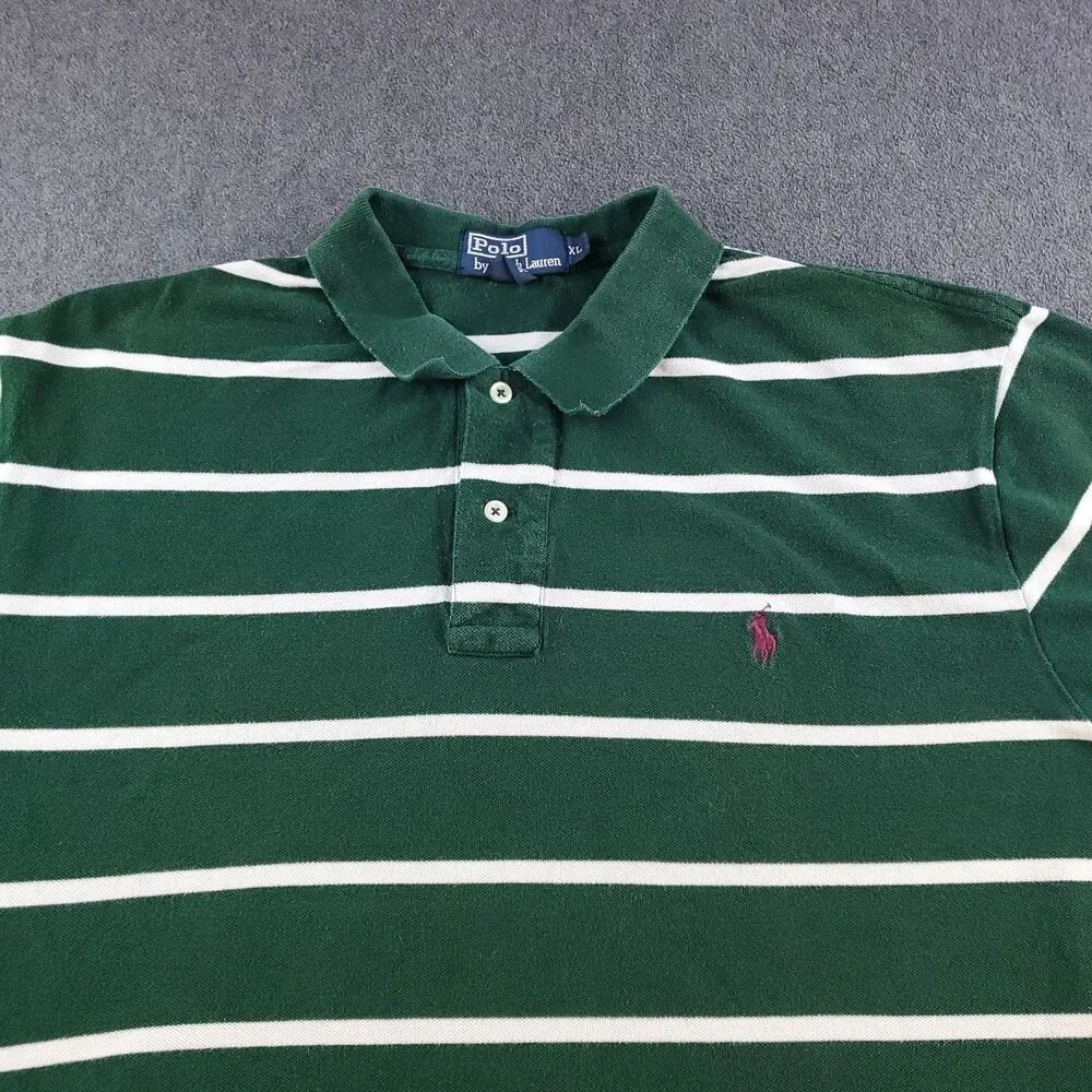 Vintage Polo Ralph Lauren Polo Shirt Mens XL Green Striped Short Sleeve